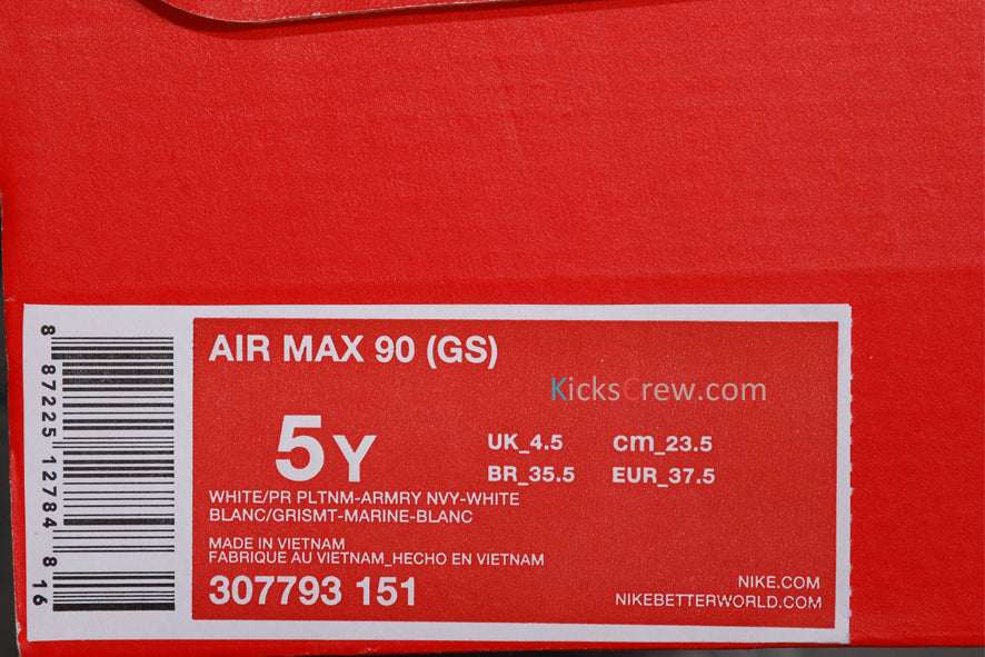 Nike Air Max 90 GS White Armry Navy Neon 307793-151