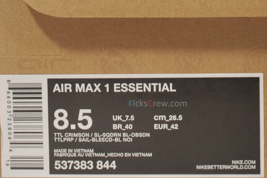 Nike Air Max 1 Essential Squadron Blue Total Crismon 537383-844