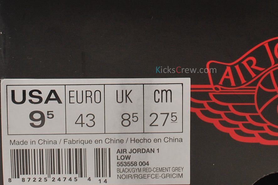 Air Jordan 1 Low Black Cement Grey Red 553558-004