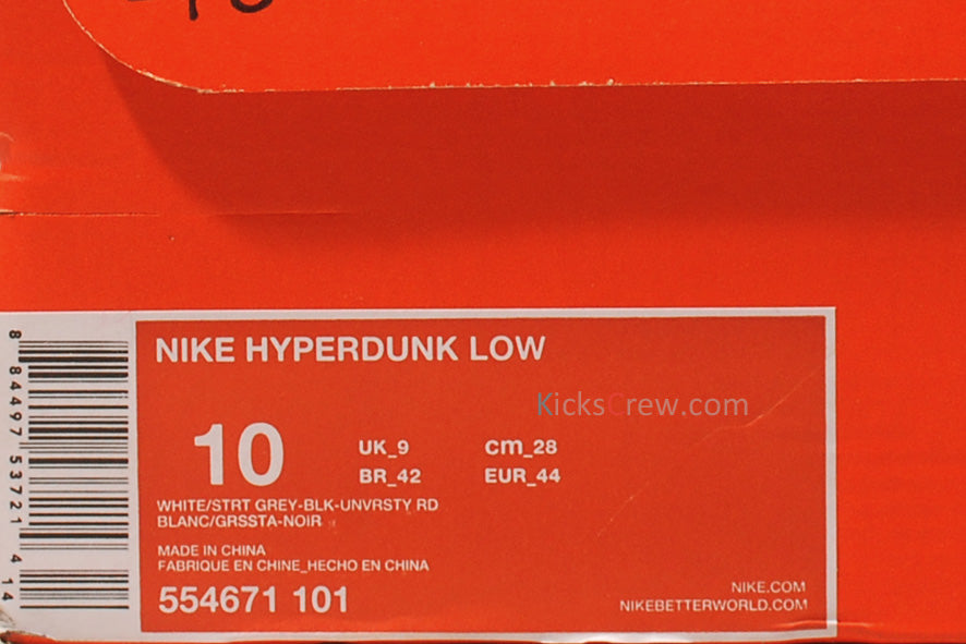 Nike Hyperdunk Low White University Red 554671-101