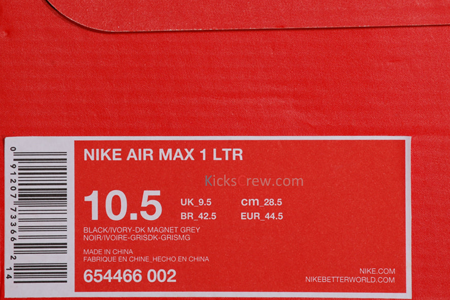 Nike Air Max 1 LTR Black Magnet Grey 654466-002