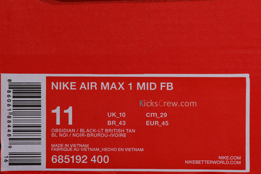Nike Air Max 1 Mid FB Obsidian British Tan 685192-400
