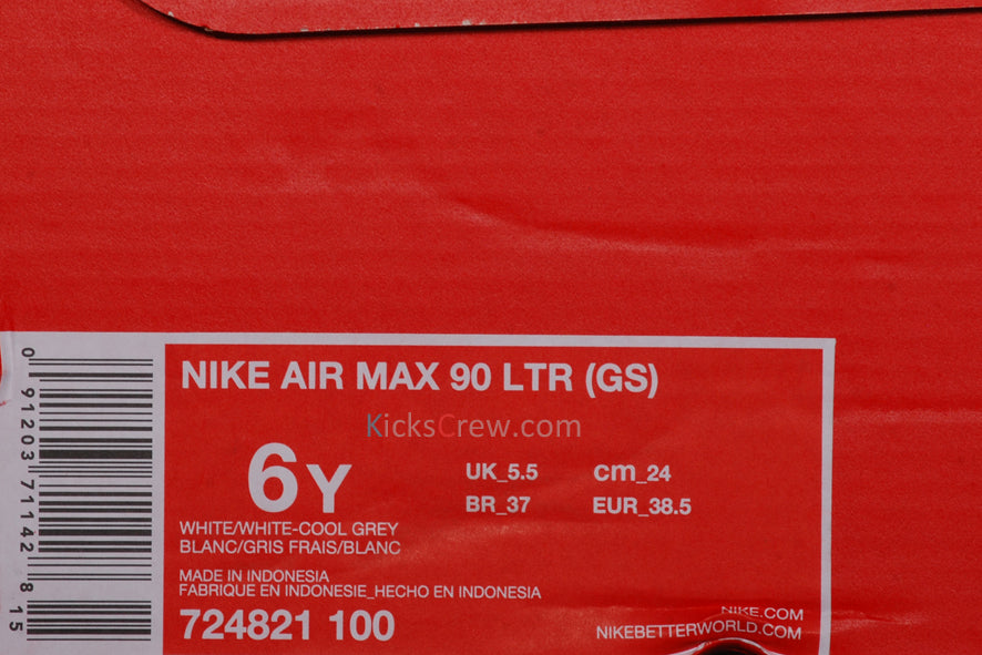 Nike Air Max 90 LTR Leather GS White Cool Grey 724821-100