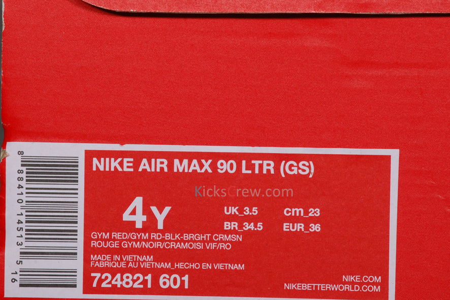 Nike Air Max 90 LTR Leather GS Gym Red Black 724821-601