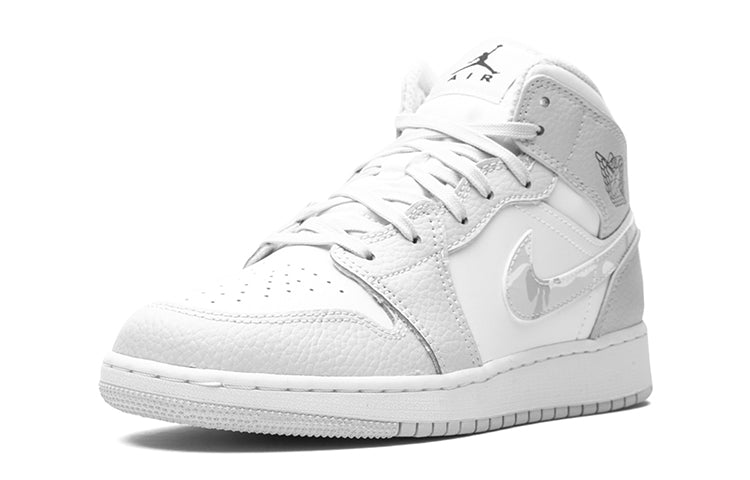 Air Jordan 1 Mid SE GS 'Swoosh Logo - Grey Camo' White/Photon Dust/Grey Fog DD3235-100