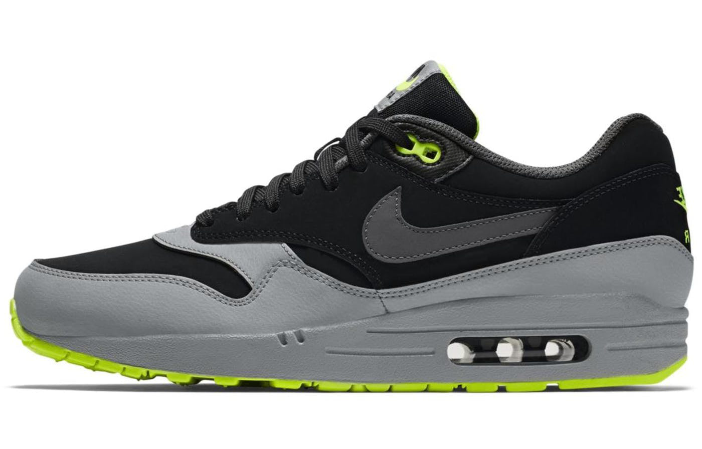 Nike Air Max 1 Leather 'Black Silver Volt' Black/Dark Grey/Silver/Volt 654466-007