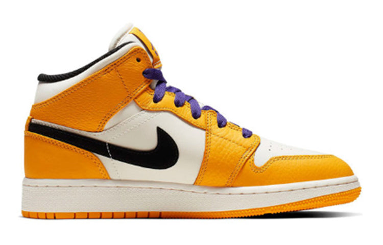 Air Jordan 1 Mid'Lakers' GS University Gold/Pale Ivory-Court Purple-Black BQ6931-700