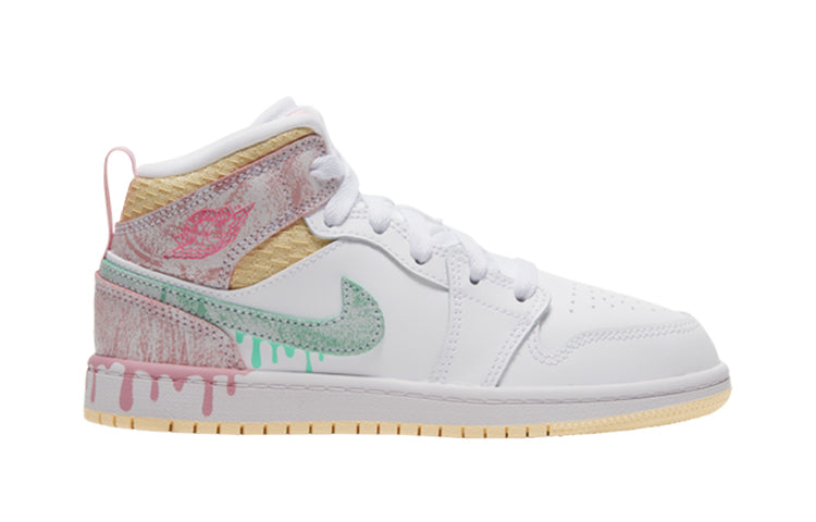 Air Jordan 1 Mid SE PS 'Ice Cream' White/Arctic Punch/Pale Vanilla/Green Glow DD1667-100