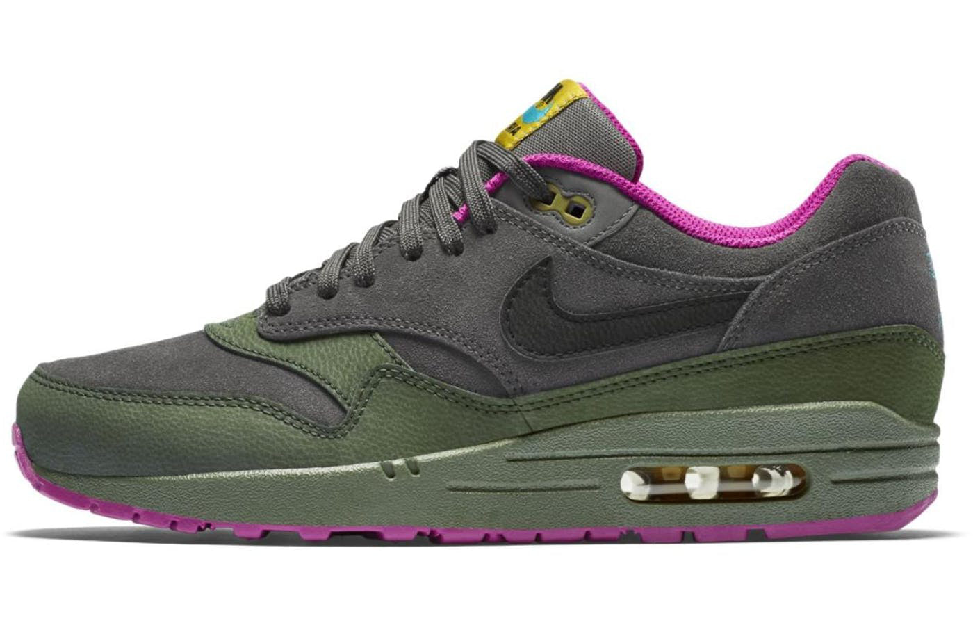 Nike Air Max 1 Leather 'Pewter Carbon Green' Dark Pewter/Black/Carbon Green/Fuchsia Flash 654466-008