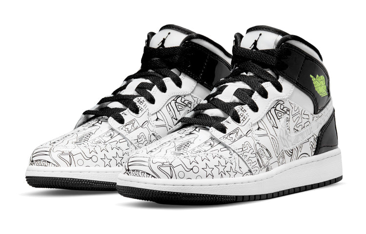 Air Jordan 1 Mid SE GS White Black Graffiti DC4099-100