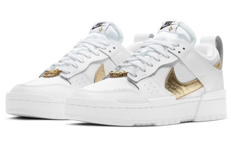 Nike Womens WMNS Dunk Low Disrupt 'White Metallic Gold' White/White/Metallic Gold DD9676-100 sneakmarks