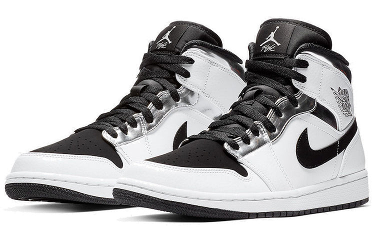 Air Jordan 1 Mid White Black Silver 554724-121