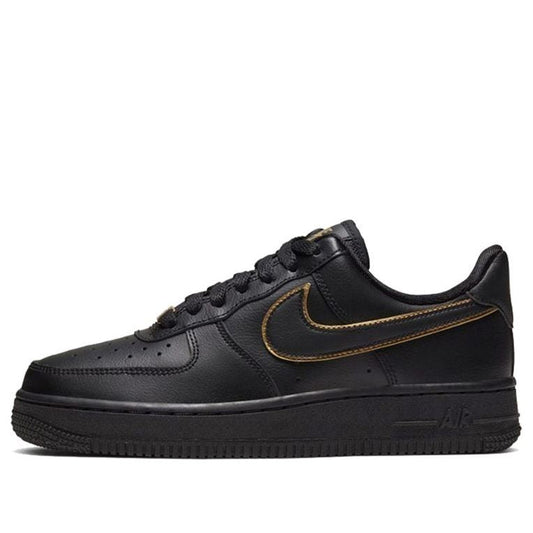 Nike Womens Air Force 1 Low '07 Essential 'Black Gold Swoosh' Black/Black/Metallic Gold/Black AO2132-005