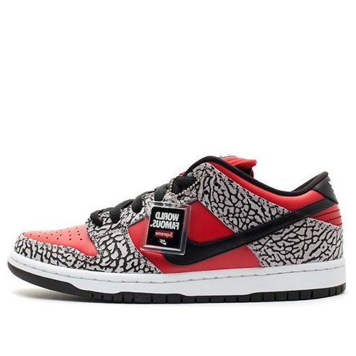 Nike Supreme x Dunk Low Premium SB Skateboard 'Red Cement' Fire Red/Black-Cement Grey 313170-600 sneakmarks